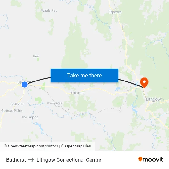 Bathurst to Lithgow Correctional Centre map