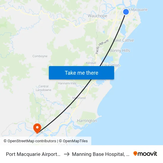 Port Macquarie Airport (PQQ) to Manning Base Hospital, York St map