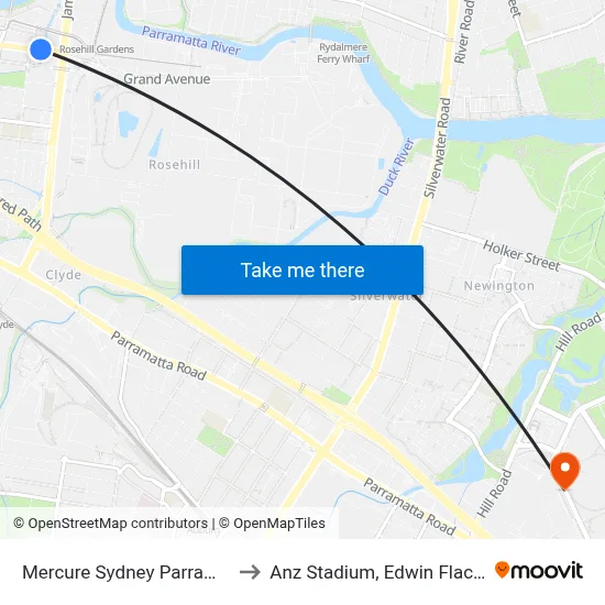 Mercure Sydney Parramatta to Anz Stadium, Edwin Flack Av map