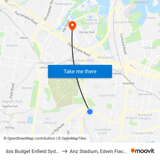 ibis Budget Enfield Sydney to Anz Stadium, Edwin Flack Av map