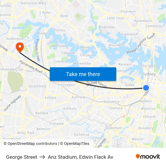 George Street to Anz Stadium, Edwin Flack Av map