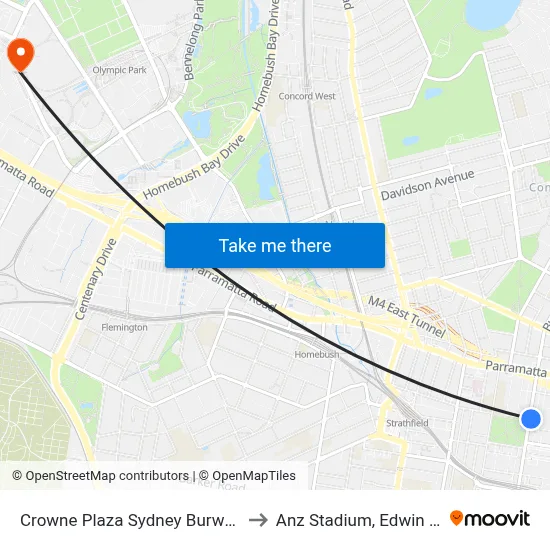 Crowne Plaza Sydney Burwood by IHG to Anz Stadium, Edwin Flack Av map