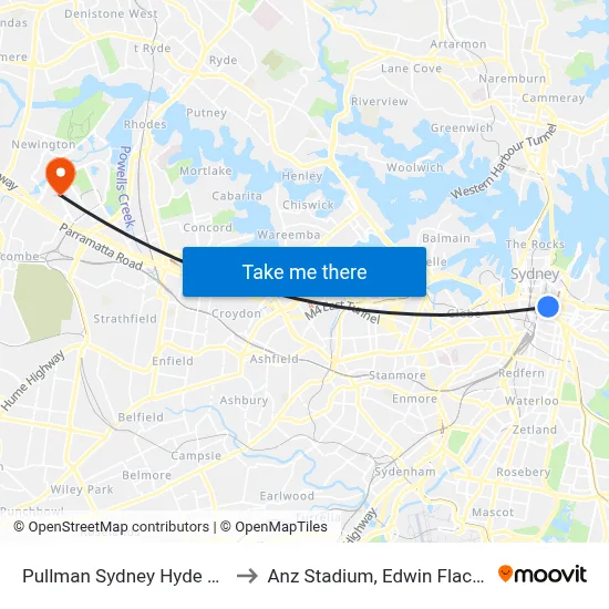Pullman Sydney Hyde Park to Anz Stadium, Edwin Flack Av map
