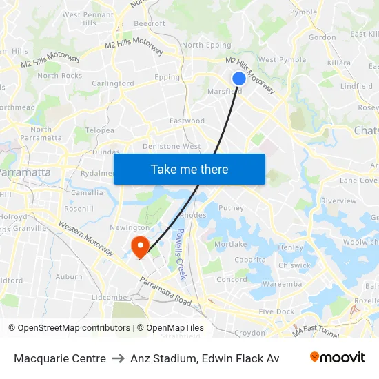 Macquarie Centre to Anz Stadium, Edwin Flack Av map
