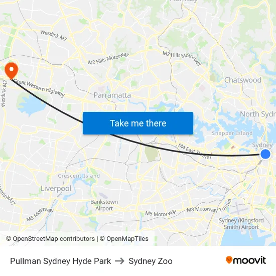 Pullman Sydney Hyde Park to Sydney Zoo map