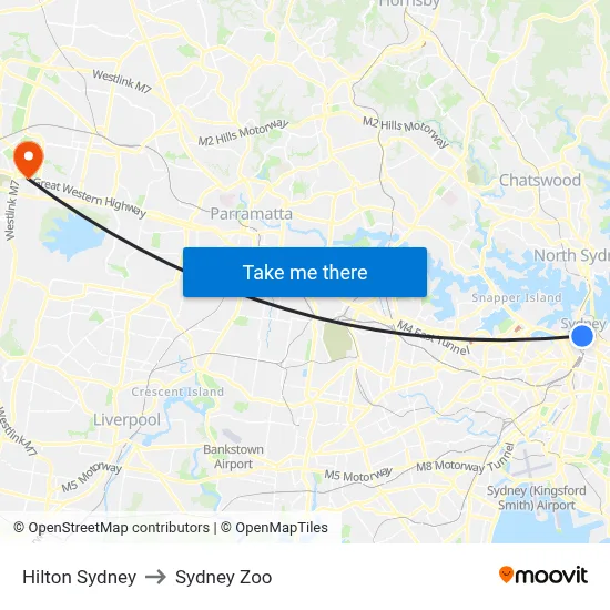 Hilton Sydney to Sydney Zoo map