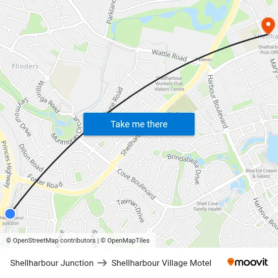 Shellharbour Junction to Shellharbour Village Motel map