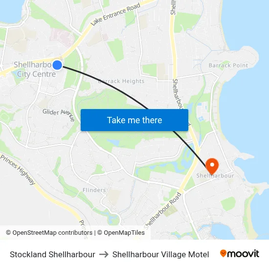 Stockland Shellharbour to Shellharbour Village Motel map