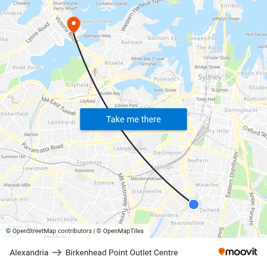 Alexandria to Birkenhead Point Outlet Centre map