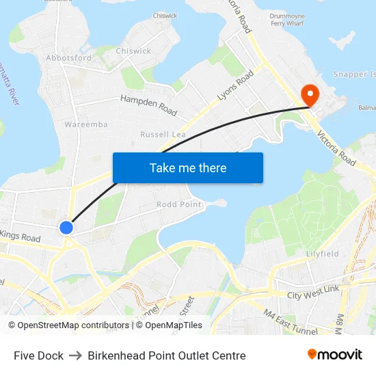 Five Dock to Birkenhead Point Outlet Centre map