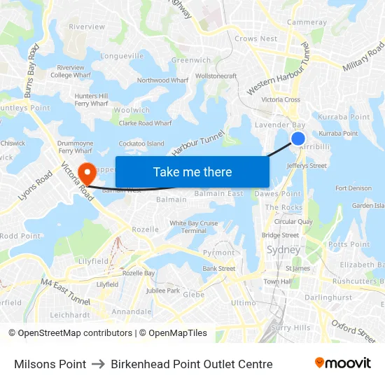 Milsons Point to Birkenhead Point Outlet Centre map