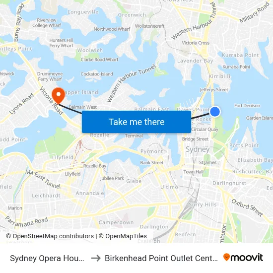 Sydney Opera House to Birkenhead Point Outlet Centre map