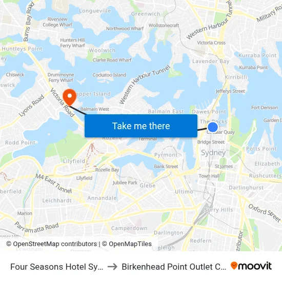 Four Seasons Hotel Sydney to Birkenhead Point Outlet Centre map