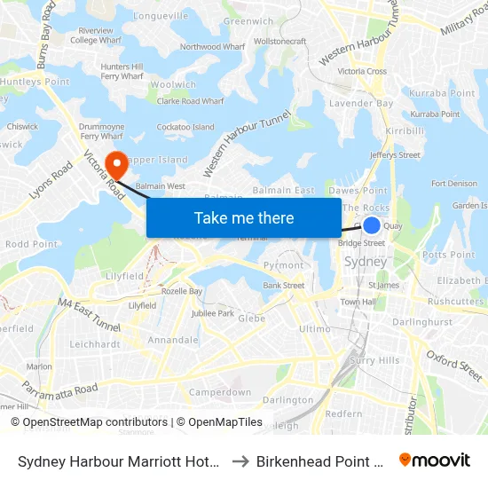 Sydney Harbour Marriott Hotel at Circular Quay to Birkenhead Point Outlet Centre map