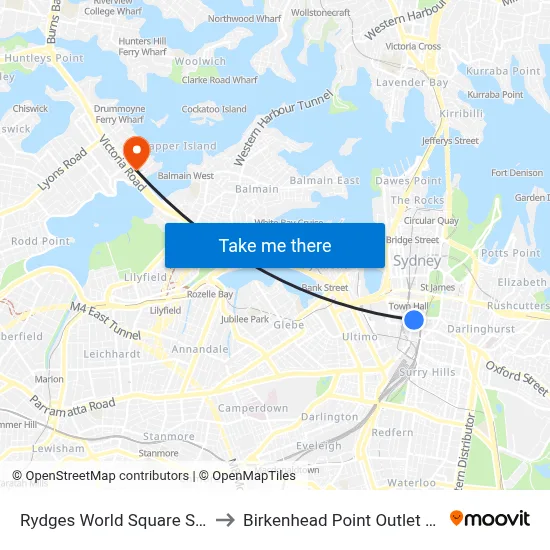 Rydges World Square Sydney to Birkenhead Point Outlet Centre map