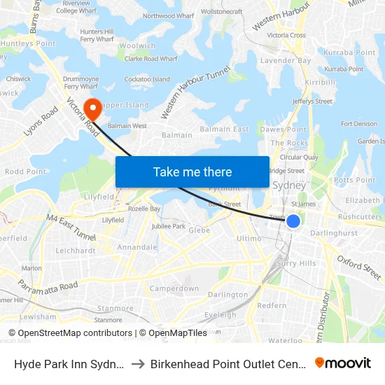 Hyde Park Inn Sydney to Birkenhead Point Outlet Centre map