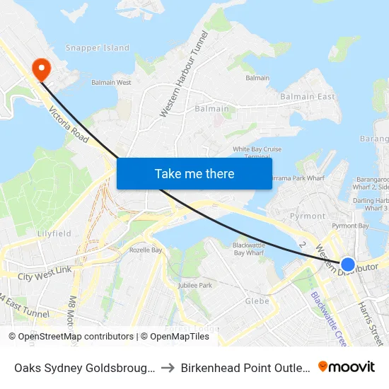 Oaks Sydney Goldsbrough Suites to Birkenhead Point Outlet Centre map