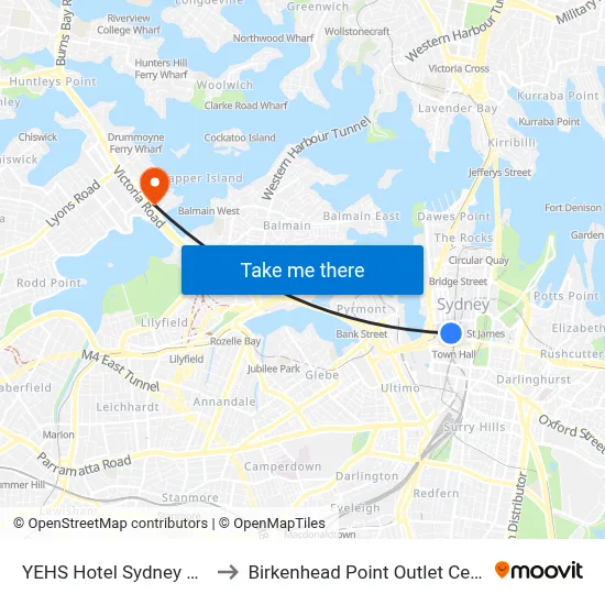 YEHS Hotel Sydney QVB to Birkenhead Point Outlet Centre map