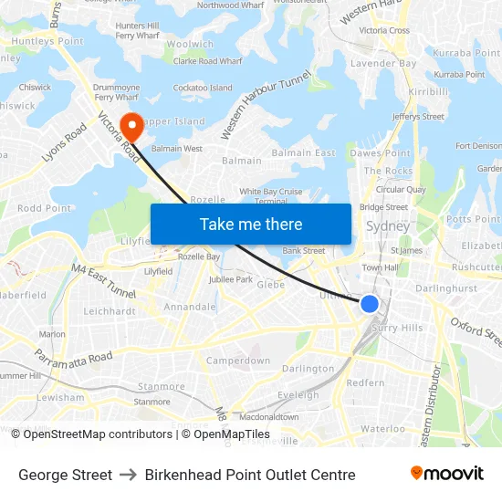 George Street to Birkenhead Point Outlet Centre map