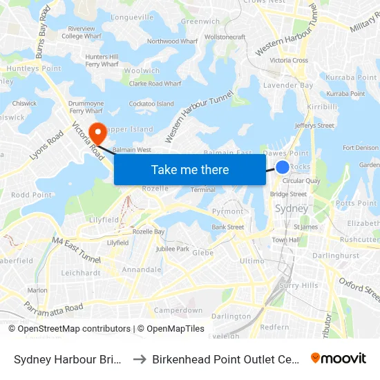 Sydney Harbour Bridge to Birkenhead Point Outlet Centre map