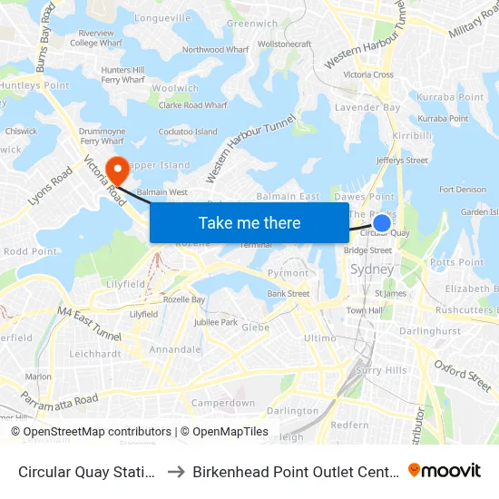 Circular Quay Station to Birkenhead Point Outlet Centre map