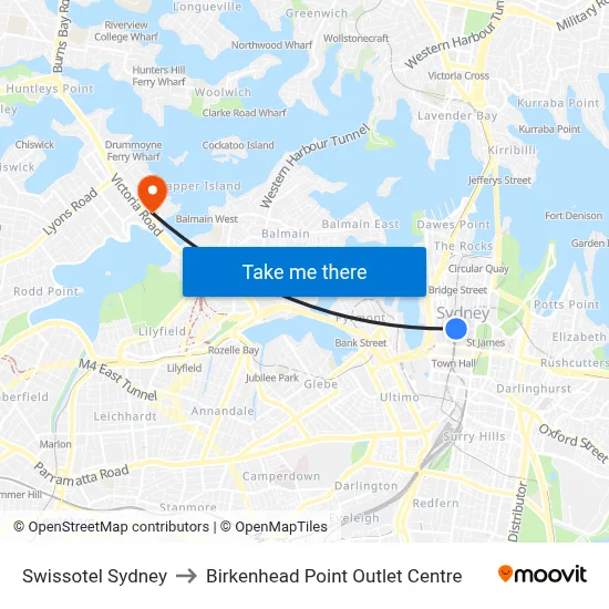 Swissotel Sydney to Birkenhead Point Outlet Centre map