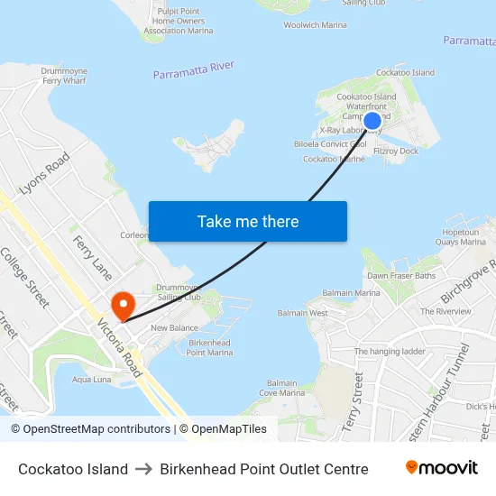 Cockatoo Island to Birkenhead Point Outlet Centre map