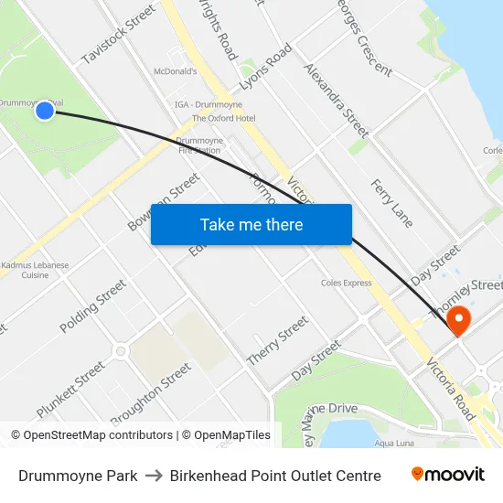Drummoyne Park to Birkenhead Point Outlet Centre map