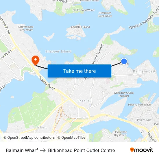 Balmain Wharf to Birkenhead Point Outlet Centre map