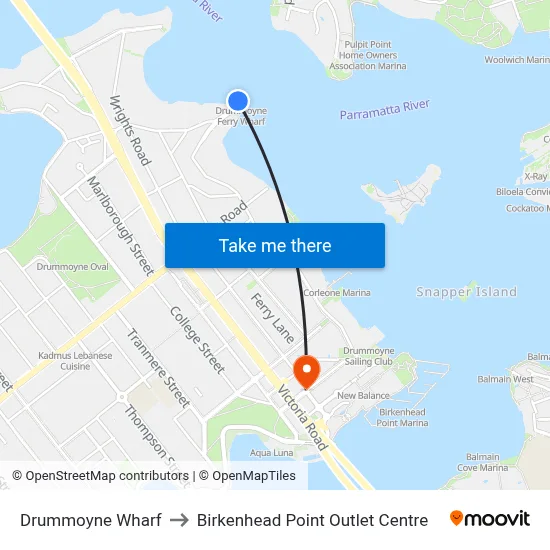 Drummoyne Wharf to Birkenhead Point Outlet Centre map