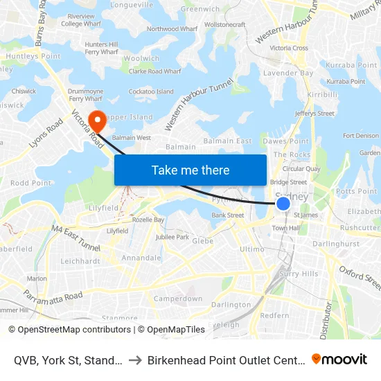 QVB, York St, Stand E to Birkenhead Point Outlet Centre map