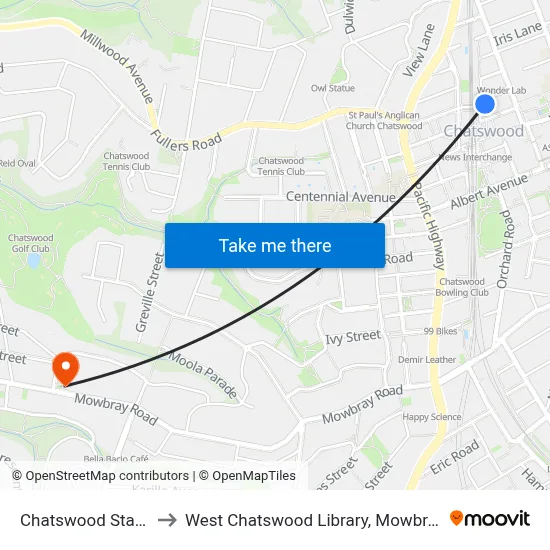 Chatswood Station to West Chatswood Library, Mowbray Rd map