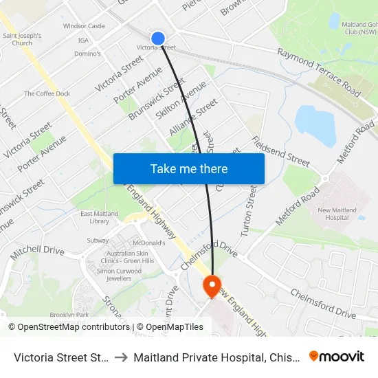 Victoria Street Station to Maitland Private Hospital, Chisholm Rd map