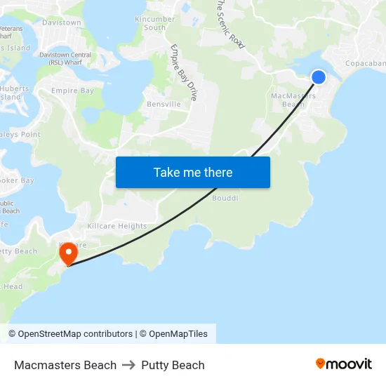 Macmasters Beach to Putty Beach map