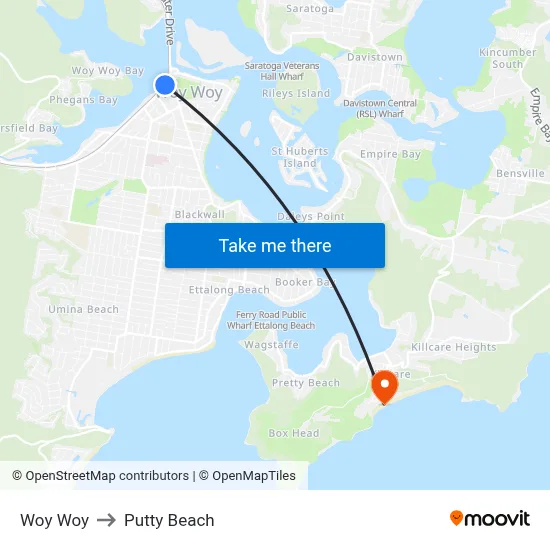Woy Woy to Putty Beach map
