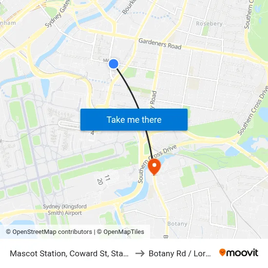 Mascot Station, Coward St, Stand B to Botany Rd / Lord St map