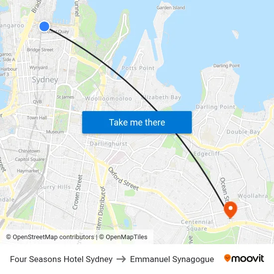 Four Seasons Hotel Sydney to Emmanuel Synagogue map