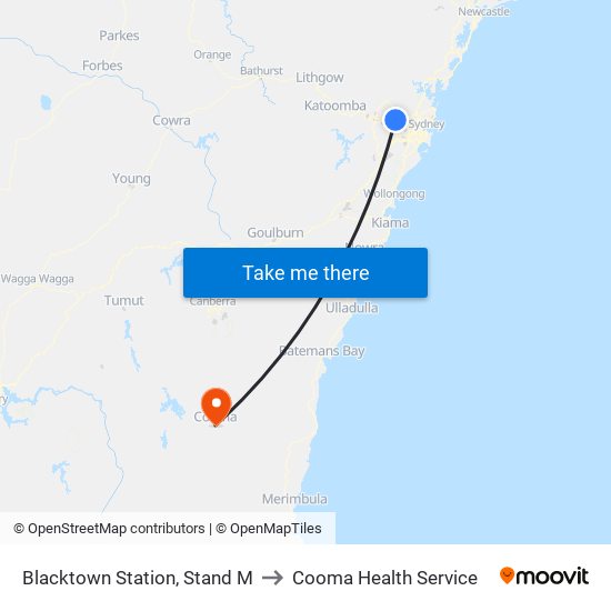Blacktown Station, Stand M to Cooma Health Service map