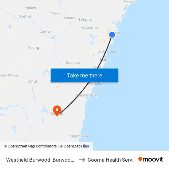Westfield Burwood, Burwood Rd to Cooma Health Service map