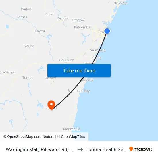 Warringah Mall, Pittwater Rd, Stand B to Cooma Health Service map