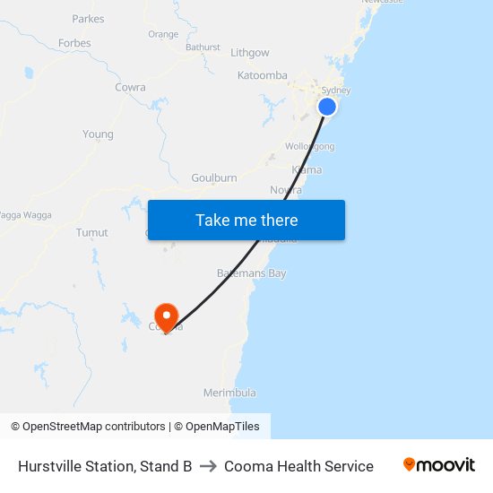 Hurstville Station, Stand B to Cooma Health Service map