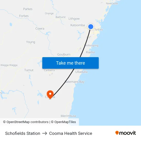 Schofields Station to Cooma Health Service map