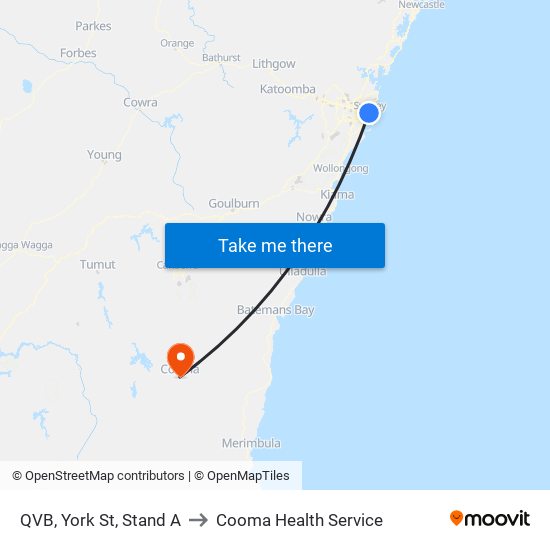 QVB, York St, Stand A to Cooma Health Service map