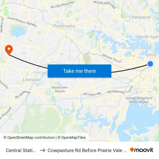 Central Station to Cowpasture Rd Before Prairie Vale Rd map