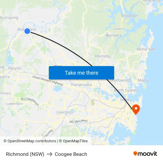 Richmond (NSW) to Coogee Beach map