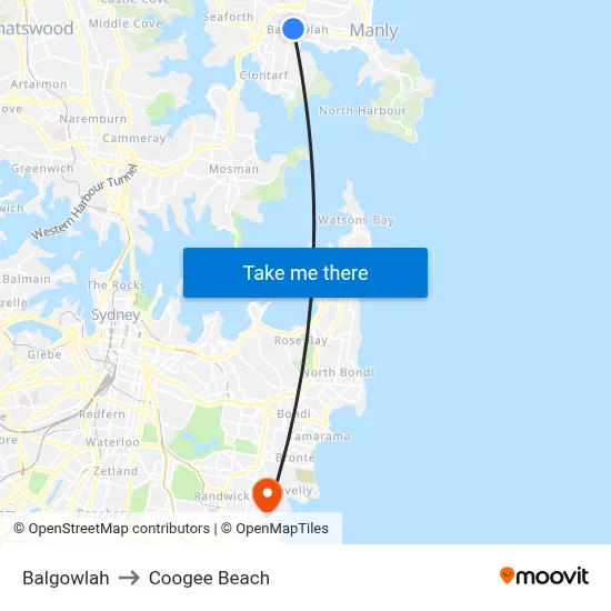 Balgowlah to Coogee Beach map