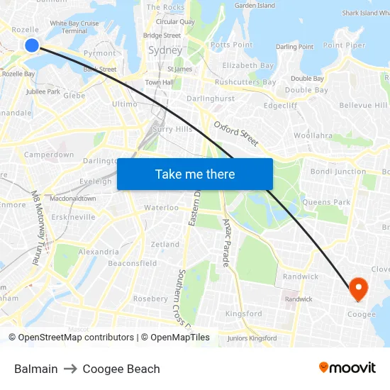 Balmain to Coogee Beach map