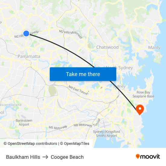 Baulkham Hills to Coogee Beach map