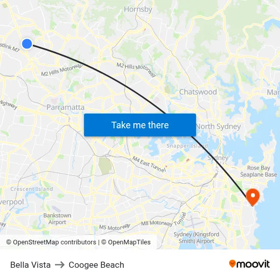 Bella Vista to Coogee Beach map