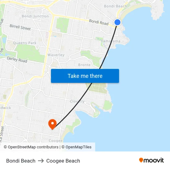 Bondi Beach to Coogee Beach map